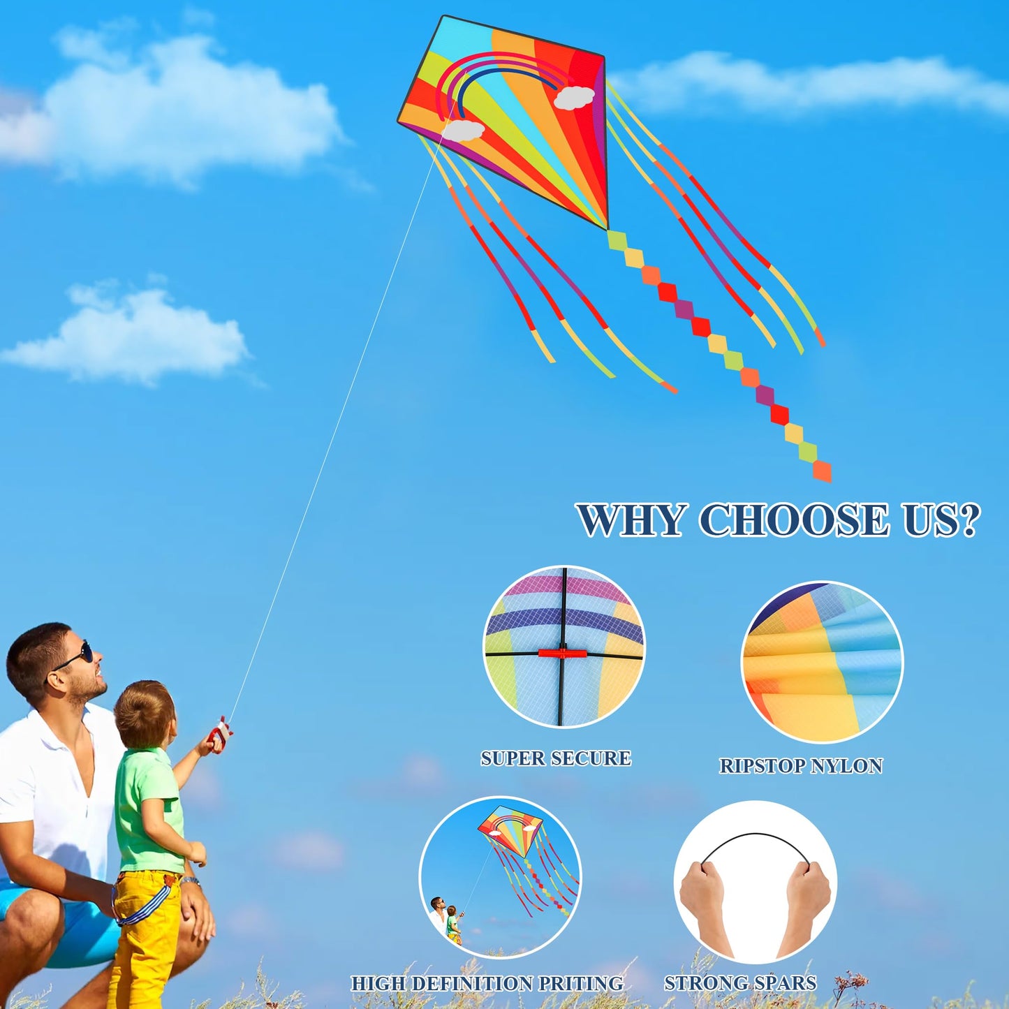 Diamond Rainbow Kite, Easy-Fly Kite for Beginners, Perfect for Kids and Adults, Ideal for Outdoor Activities