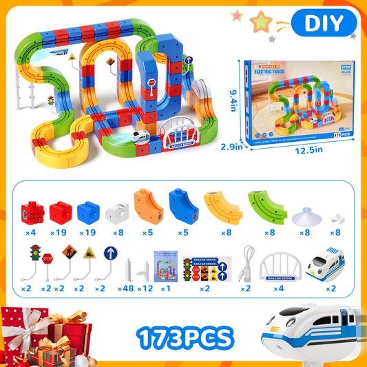 Electric Train Set for Kids, 3D Stem Electric Train Set with Train and Traffic Signs, 3D Racing Track Sets for Kids, 3+ Years Old Boys & Girls Birthday