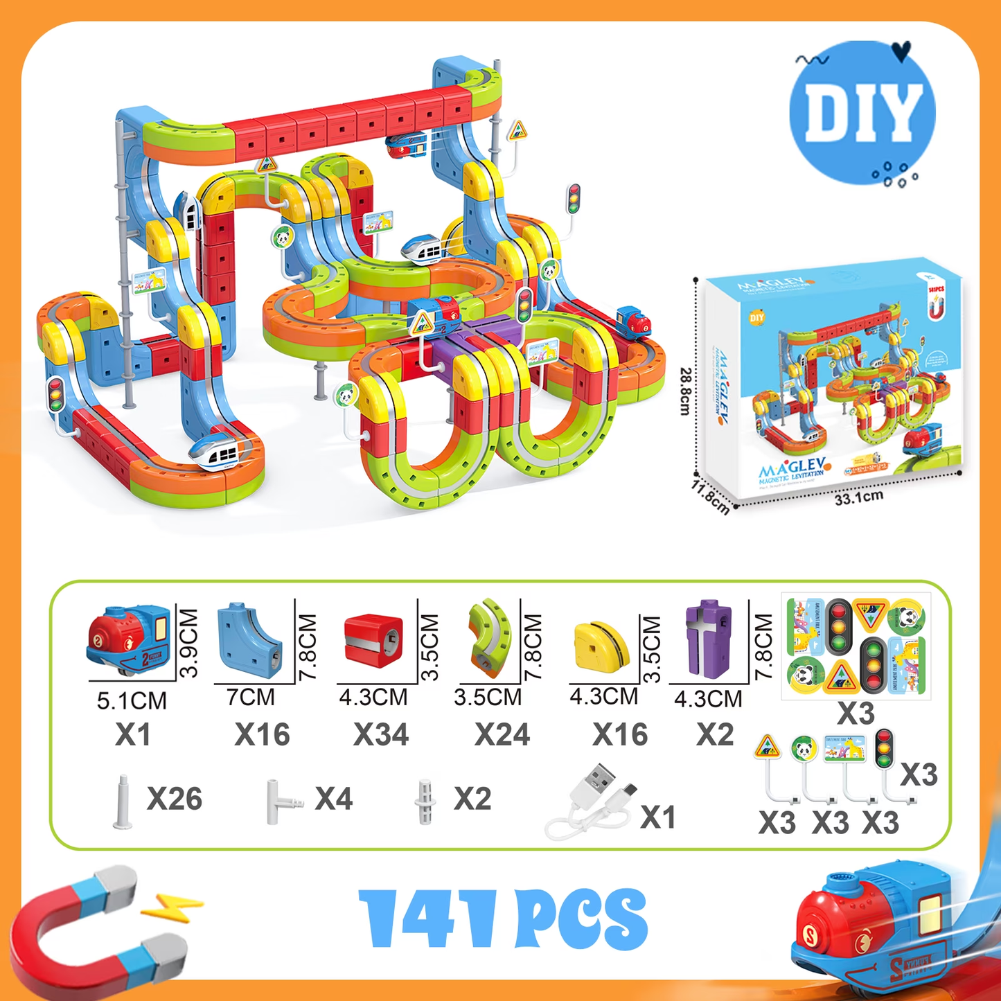 Electric Train Set for Kids, 3D Stem Electric Train Set with Train and Traffic Signs, 3D Racing Track Sets for Kids, 3+ Years Old Boys & Girls Birthday