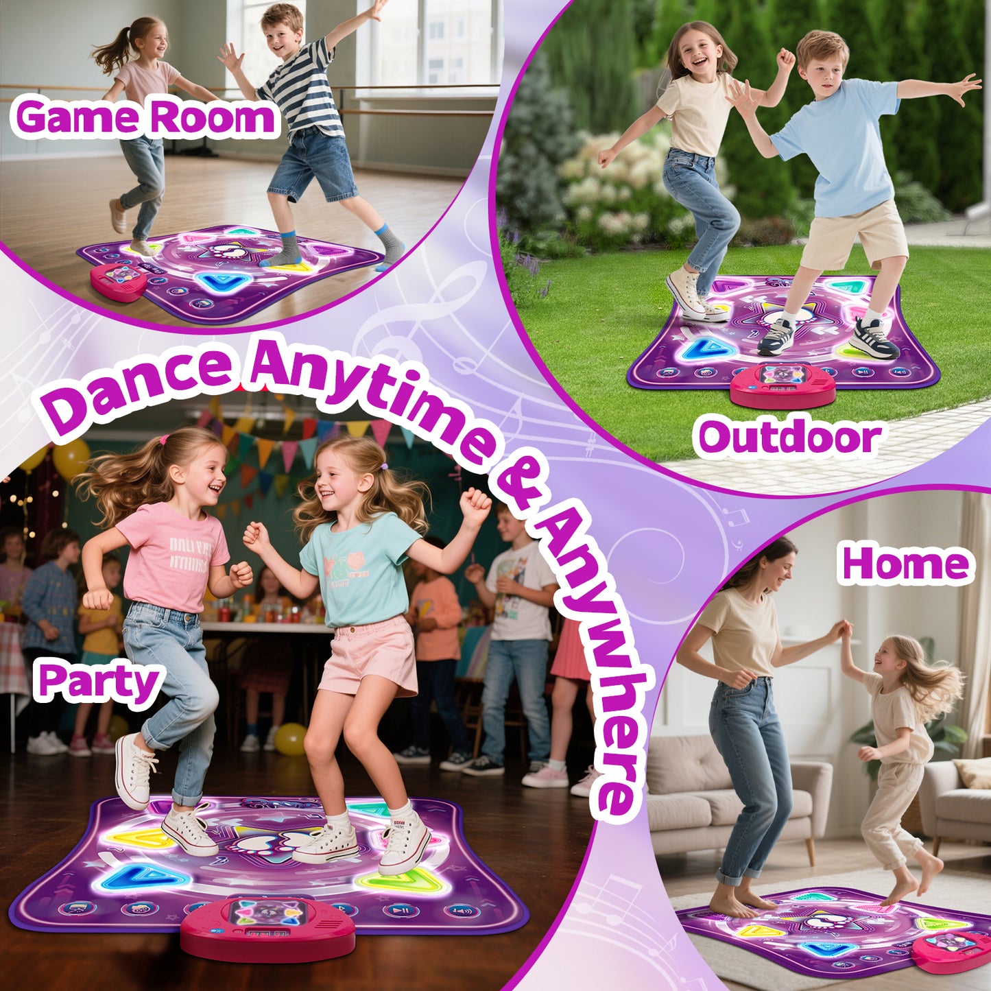 Dance Mat for Kids, Light-up Dance Pad with 6-Button Wireless Bluetooth, Music Dance with 5 Game Modes, Christmas Birthday Gifts for 3 4 5 6 7 8 9 10+ Year Old Girls Boys