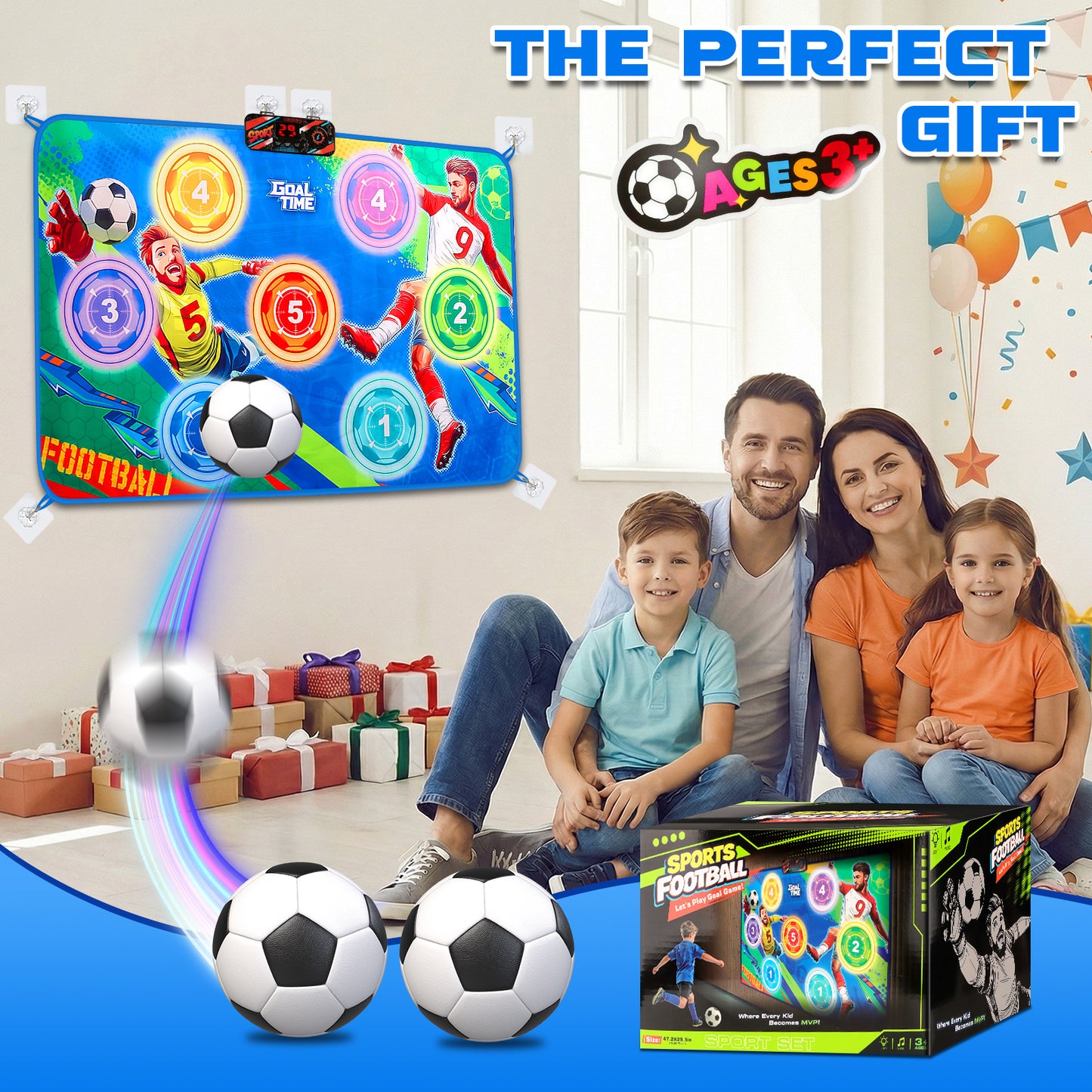 Electronic Scoring Soccer Toy Game Set for Kids, Indoor Outdoor Soccer Training Target with Real-Time Scoring, 2 Modes, Fabric Goal and 2 Soft Balls, Fun Sport Birthday Ages 3+