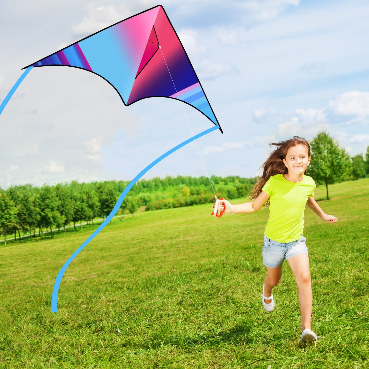 Crogift Delta Kites for Kids & Adults, Extremely Easy to Fly & Assemble Kite, Best Kite for Beginners, with 330ft High Strength String (Aurora Blue)