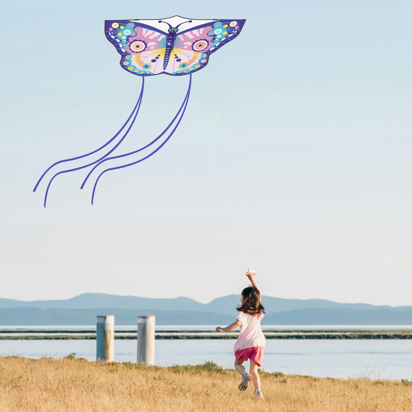 Crogift Butterfly Kites for Adults Easy to Fly Polyester Beginner Kite for kids Ages 4-8 8-12(Pink)