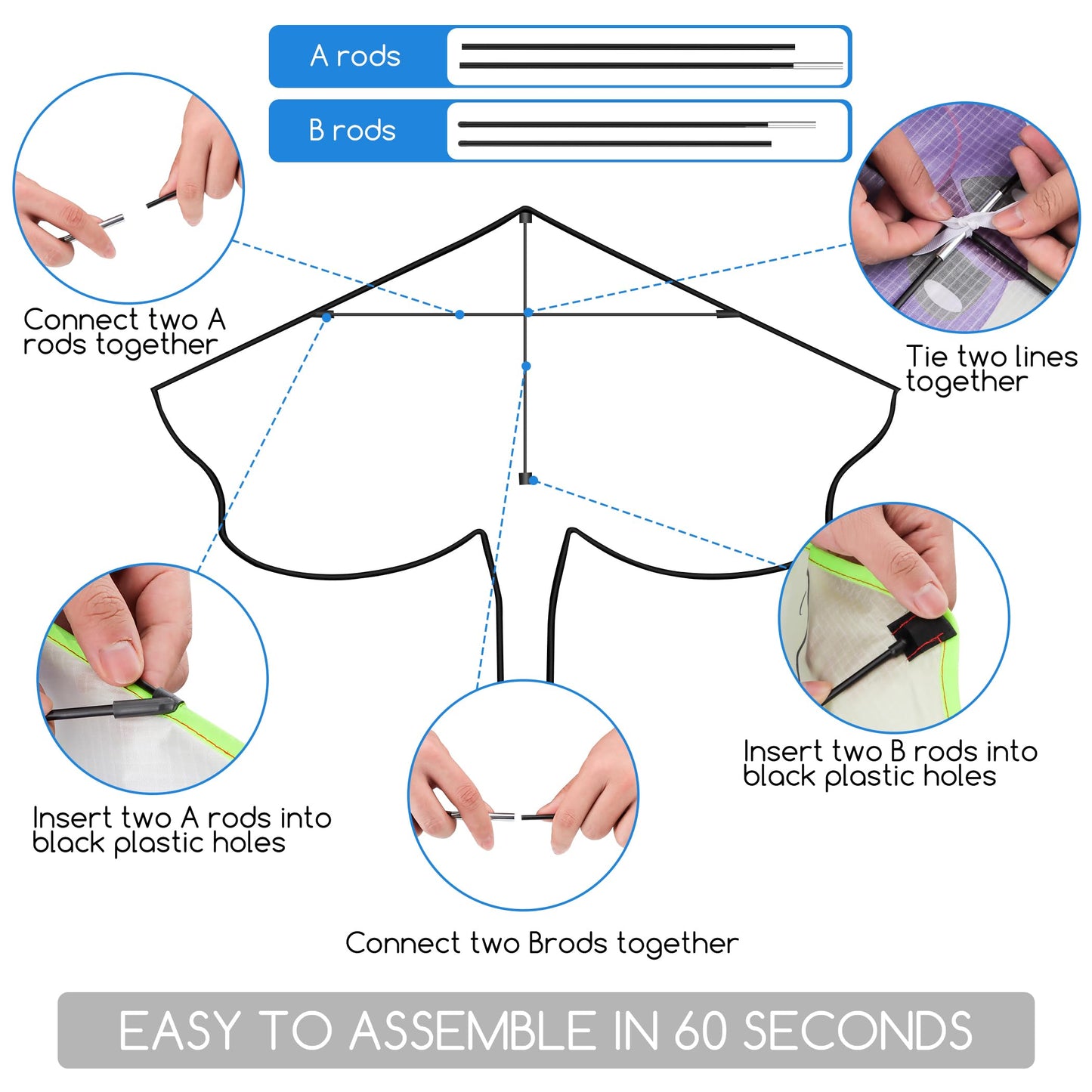 Crogift Kite Easy-Fly for Beginners Dragonfly Kites for Kids & Adults Polyester 60"x 30" Purple