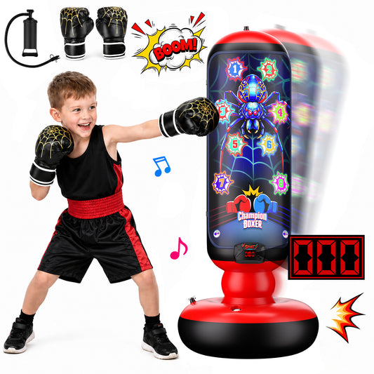 Punching Bag for Kids, Boxing bag with Light, Music, Scoring System, 4 Play Modes, Inflatable Boxing Toy with Gloves, Birthday Gifts Toys for 4-12 Years Boys and Girls