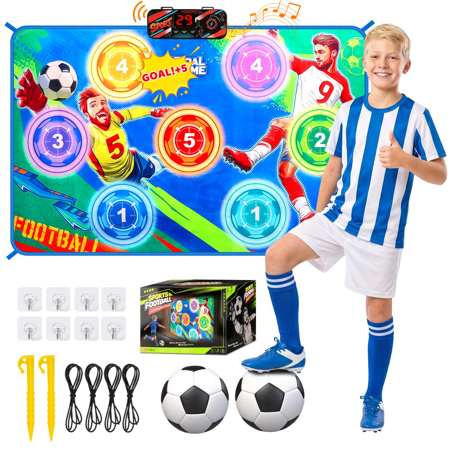 Electronic Scoring Soccer Toy Game Set for Kids, Indoor Outdoor Soccer Training Target with Real-Time Scoring, 2 Modes, Fabric Goal and 2 Soft Balls, Fun Sport Birthday Ages 3+