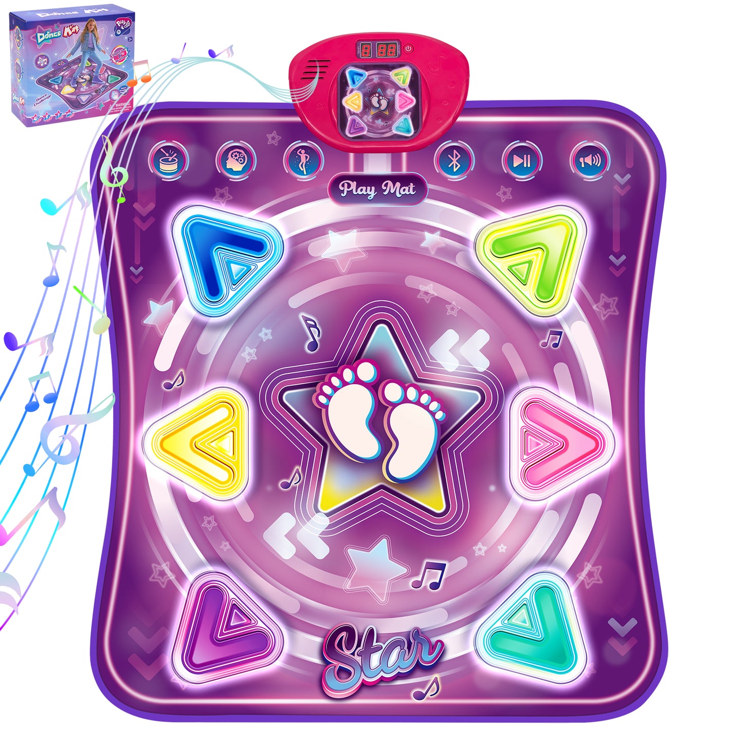 Dance Mat for Kids, Light-up Dance Pad with 6-Button Wireless Bluetooth, Music Dance with 5 Game Modes, Christmas Birthday Gifts for 3 4 5 6 7 8 9 10+ Year Old Girls Boys