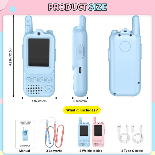 Video Walkie Talkies for Kids, Handheld 2 Pack Rechargeable Video Intercom Kids Walkies Talkies, with HD Camera & Voice Changer, Gifts for Boys & Girls Ages 3–10 (Pink+Blue)