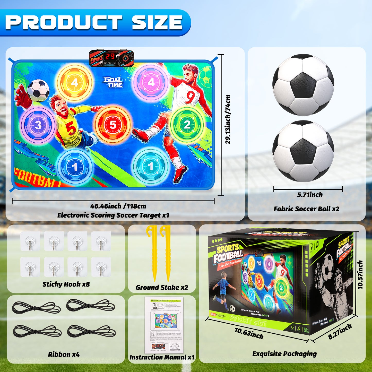 Electronic Scoring Soccer Toy Game Set for Kids, Indoor Outdoor Soccer Training Target with Real-Time Scoring, 2 Modes, Fabric Goal and 2 Soft Balls, Fun Sport Birthday Ages 3+