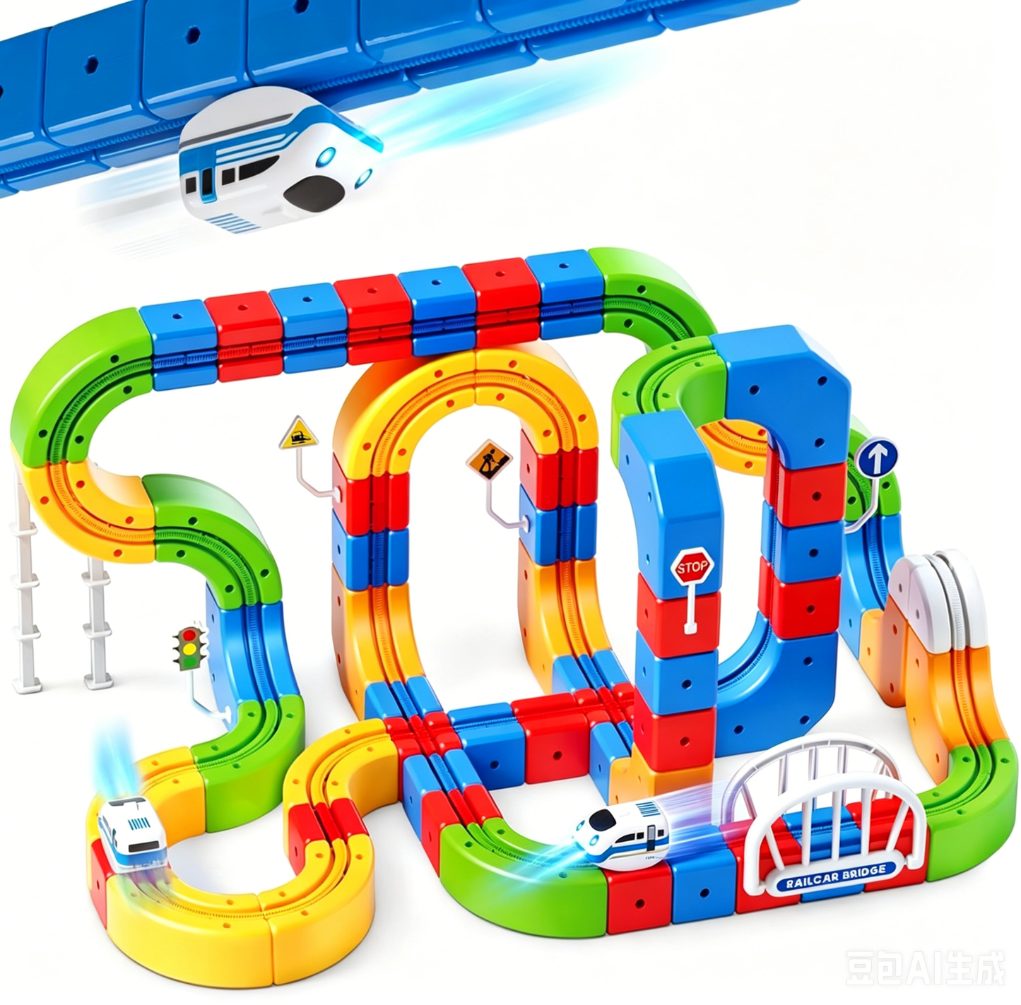 Electric Train Set for Kids, 3D Stem Electric Train Set with Train and Traffic Signs, 3D Racing Track Sets for Kids, 3+ Years Old Boys & Girls Birthday