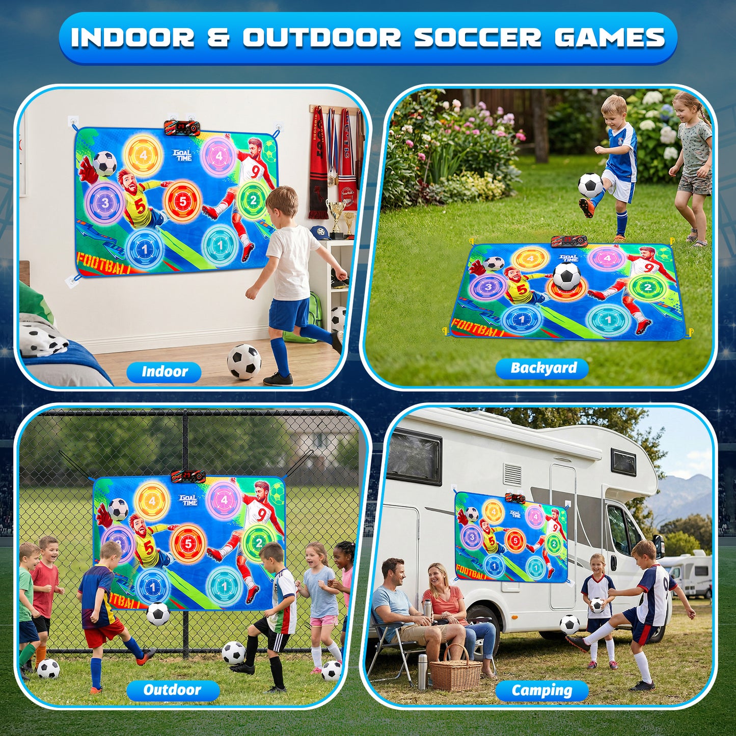 Electronic Scoring Soccer Toy Game Set for Kids, Indoor Outdoor Soccer Training Target with Real-Time Scoring, 2 Modes, Fabric Goal and 2 Soft Balls, Fun Sport Birthday Ages 3+
