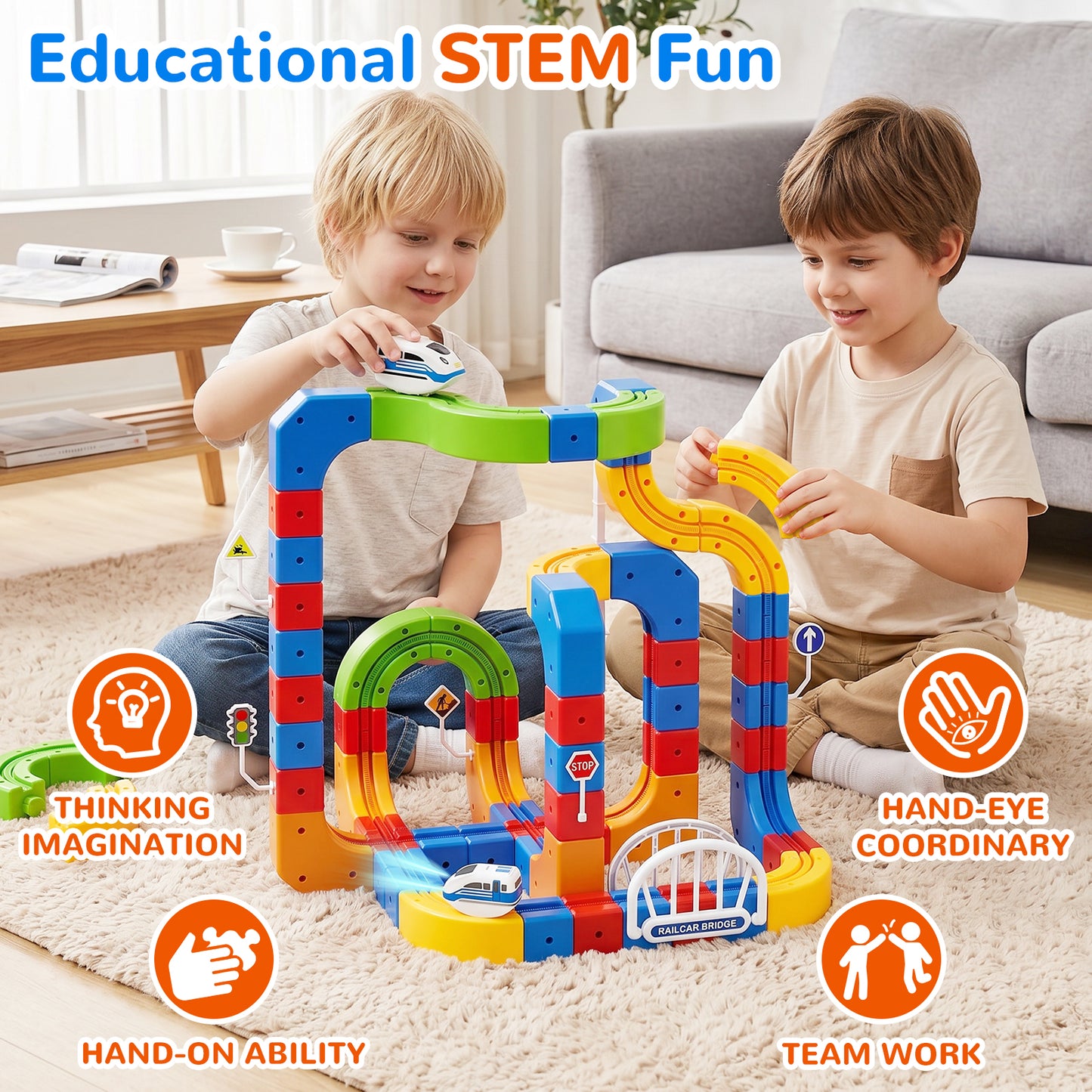 Electric Train Set for Kids, 3D Stem Electric Train Set with Train and Traffic Signs, 3D Racing Track Sets for Kids, 3+ Years Old Boys & Girls Birthday