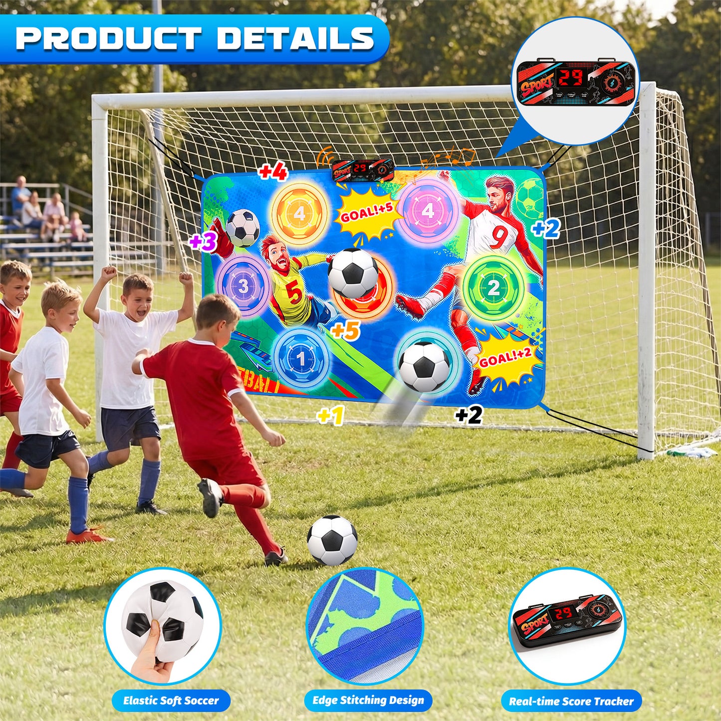 Electronic Scoring Soccer Toy Game Set for Kids, Indoor Outdoor Soccer Training Target with Real-Time Scoring, 2 Modes, Fabric Goal and 2 Soft Balls, Fun Sport Birthday Ages 3+