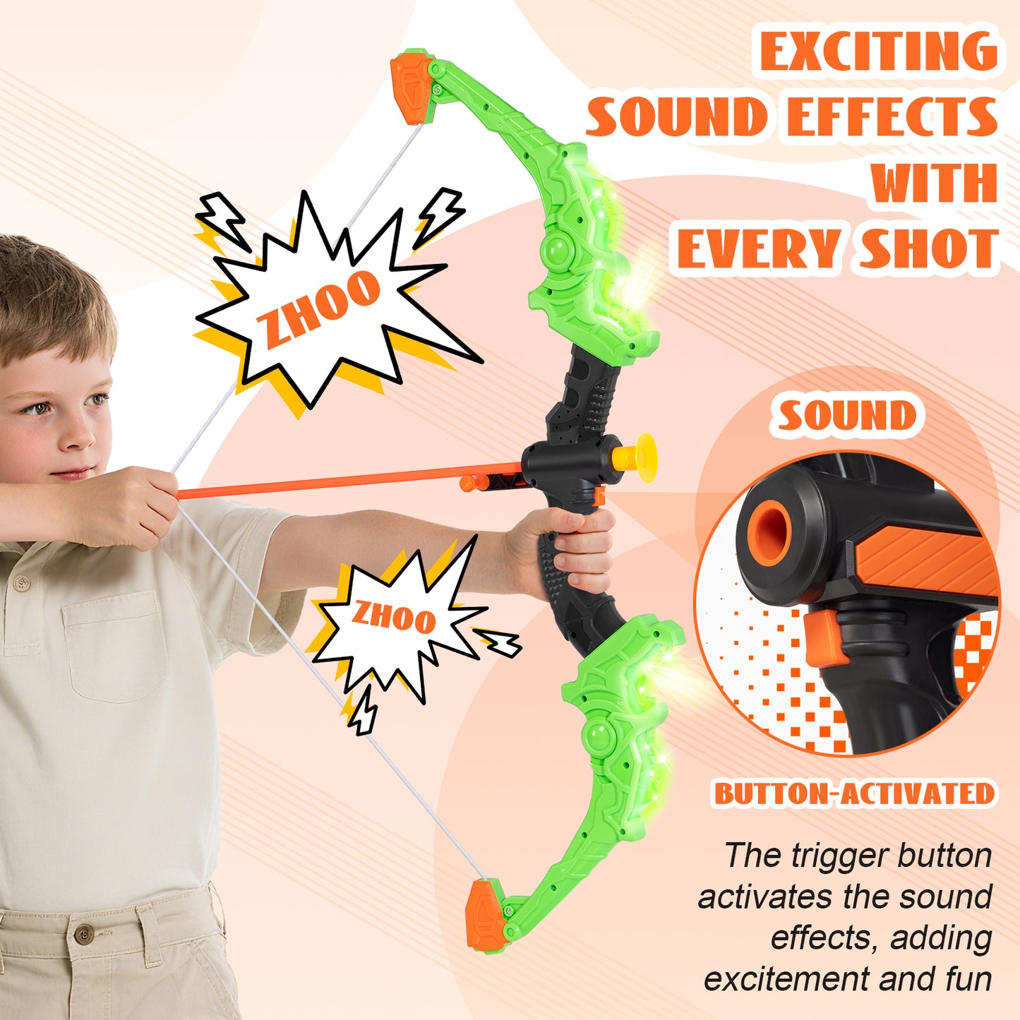 2 Pack Bow and Arrow Set for Kids, LED Light Up Archery Set with Sound Effects, 20 Suction Cup Arrows,1 Standing Target & 2 Quiver, Indoor and Outdoor Toy for Boys Girls Age 4-8 8-12 (Green&Red)