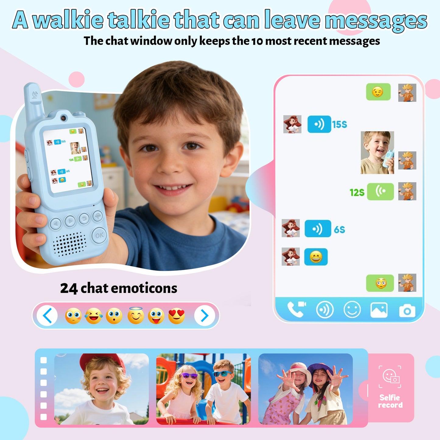 Video Walkie Talkies for Kids, Handheld 2 Pack Rechargeable Video Intercom Kids Walkies Talkies, with HD Camera & Voice Changer, Gifts for Boys & Girls Ages 3–10 (Pink+Blue)