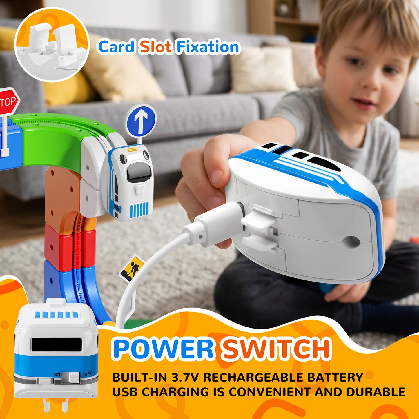 Electric Train Set for Kids, 3D Stem Electric Train Set with Train and Traffic Signs, 3D Racing Track Sets for Kids, 3+ Years Old Boys & Girls Birthday