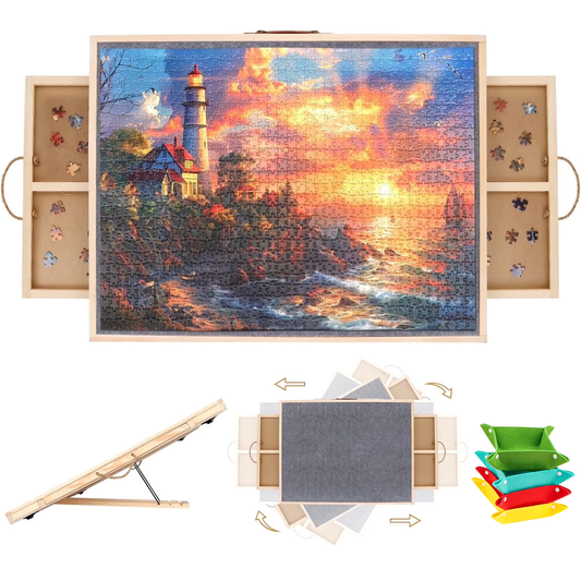 1500 Piece Puzzle Board with 4 Sliding Drawers and Felt Cover, 2 in 1 Rotating Tilting Puzzle Board, 35 X 27 Wood Puzzle Tray for Adults and Kids, Lazy Spinning Puzzle Gift
