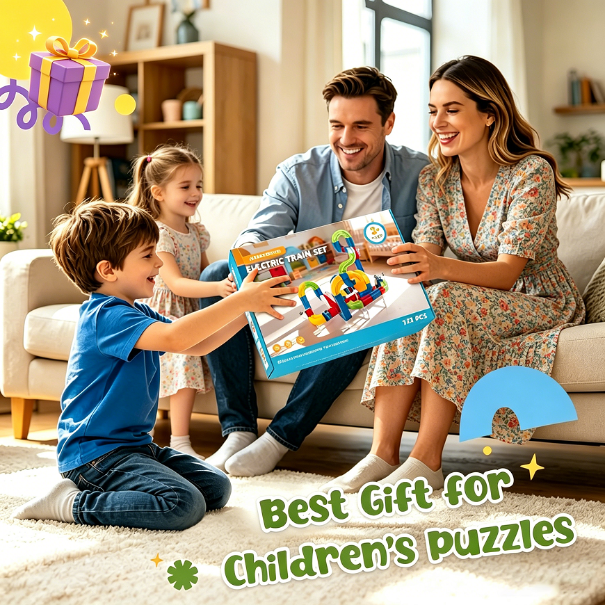 Electric Train Set for Kids, 3D Stem Electric Train Set with Train and Traffic Signs, 3D Racing Track Sets for Kids, 3+ Years Old Boys & Girls Birthday