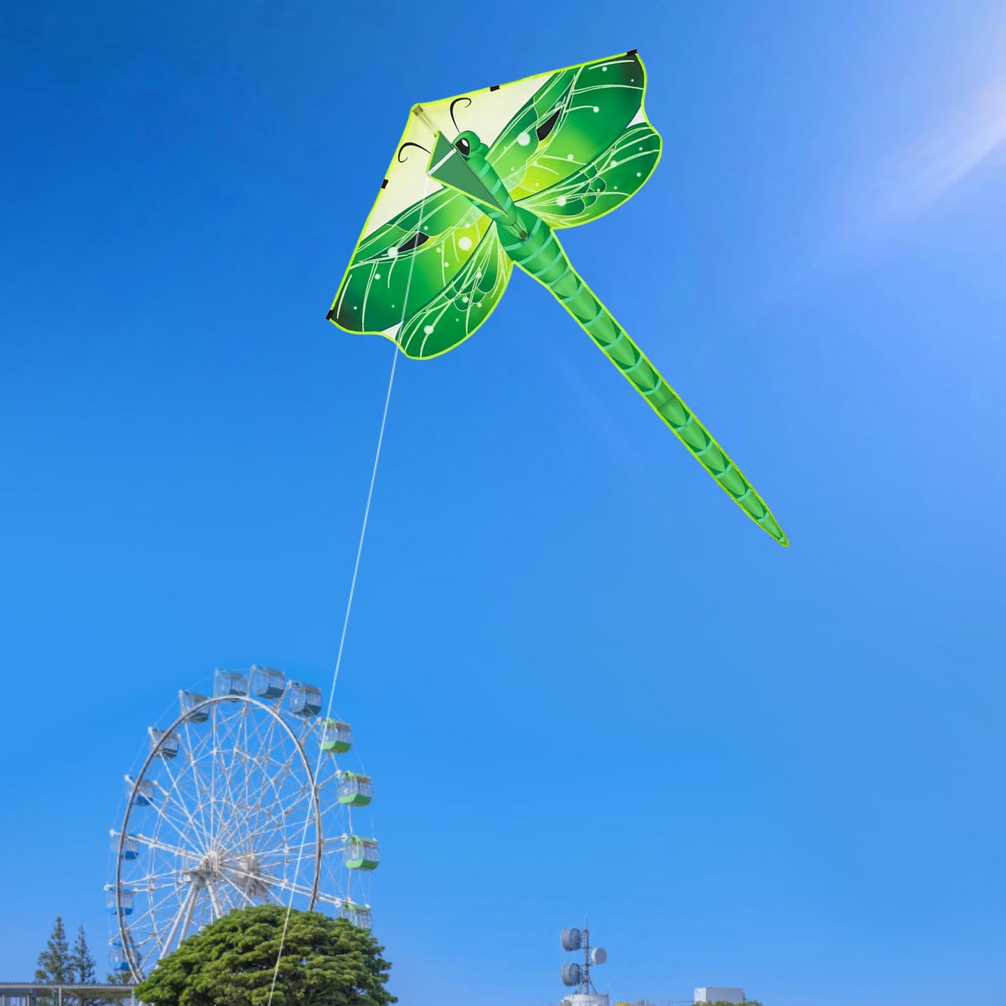 Crogift Kite Easy-Fly for Beginners Dragonfly Kites for Kids & Adults Polyester 60"x 30" Green