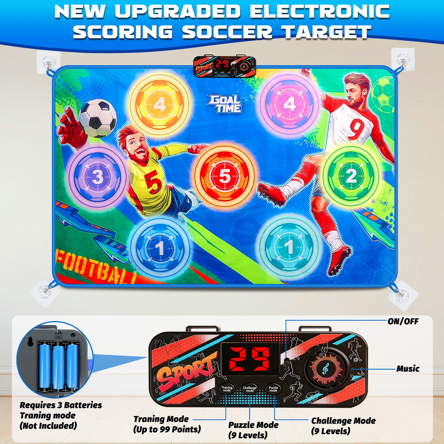 Electronic Scoring Soccer Toy Game Set for Kids, Indoor Outdoor Soccer Training Target with Real-Time Scoring, 2 Modes, Fabric Goal and 2 Soft Balls, Fun Sport Birthday Ages 3+