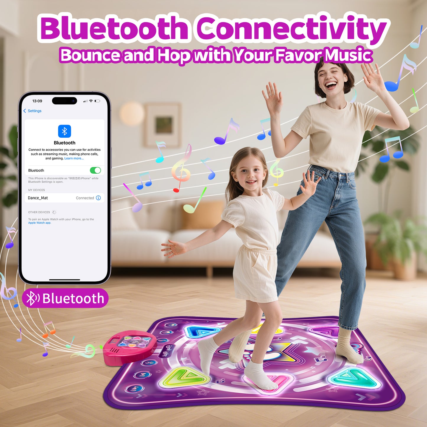 Dance Mat for Kids, Light-up Dance Pad with 6-Button Wireless Bluetooth, Music Dance with 5 Game Modes, Christmas Birthday Gifts for 3 4 5 6 7 8 9 10+ Year Old Girls Boys