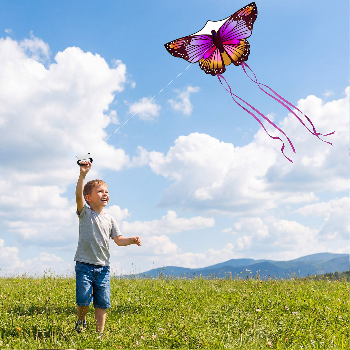 Crogift 3-Pack Large Kite Set Butterfly, Delta, and Dragonfly Easy to Fly Polyester Kites for Kids Ages 4-8 8-12 and Adults
