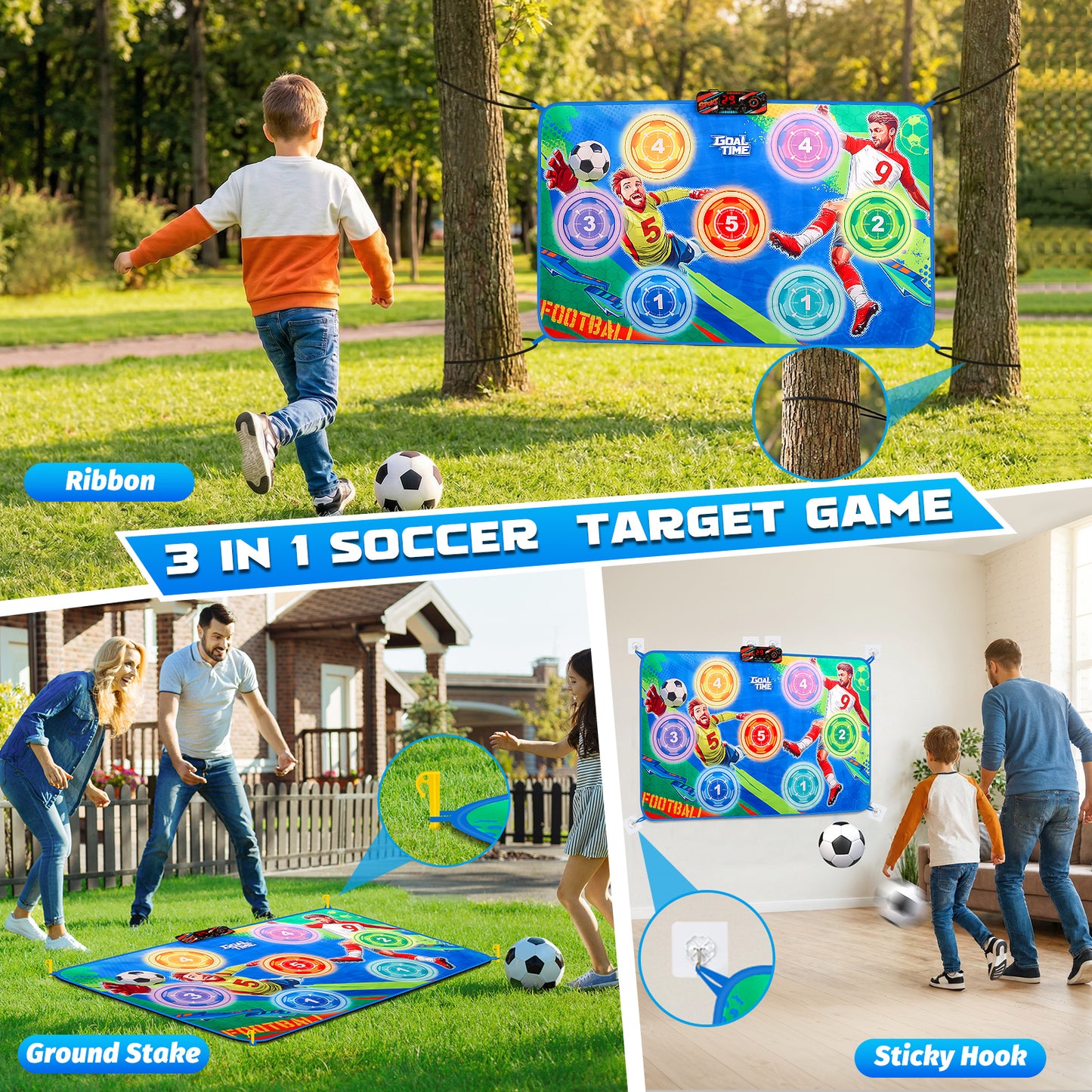 Electronic Scoring Soccer Toy Game Set for Kids, Indoor Outdoor Soccer Training Target with Real-Time Scoring, 2 Modes, Fabric Goal and 2 Soft Balls, Fun Sport Birthday Ages 3+