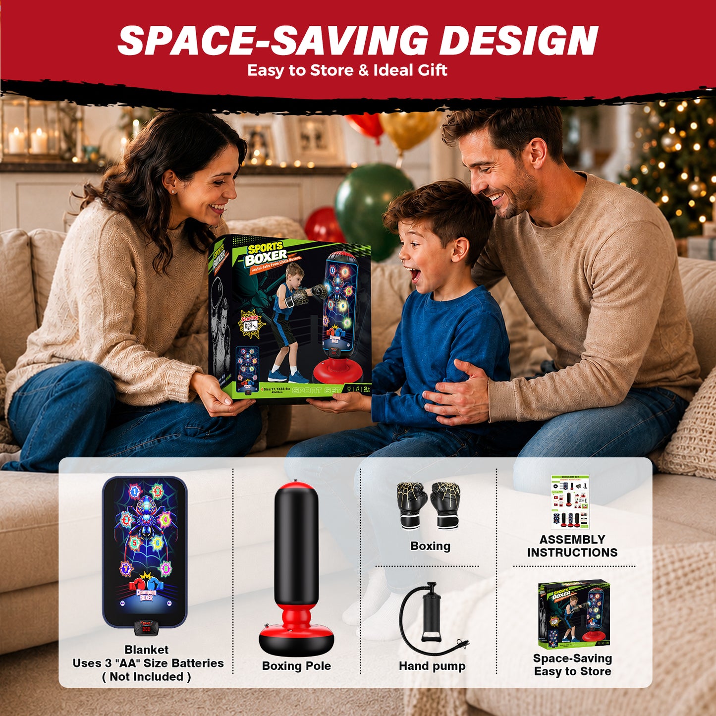 Punching Bag for Kids, Boxing bag with Light, Music, Scoring System, 4 Play Modes, Inflatable Boxing Toy with Gloves, Birthday Gifts Toys for 4-12 Years Boys and Girls