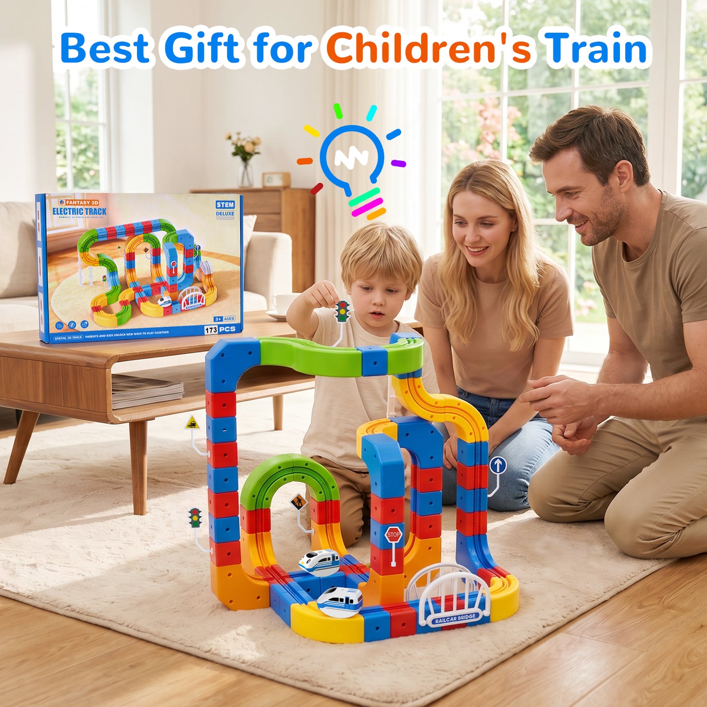 Electric Train Set for Kids, 3D Stem Electric Train Set with Train and Traffic Signs, 3D Racing Track Sets for Kids, 3+ Years Old Boys & Girls Birthday