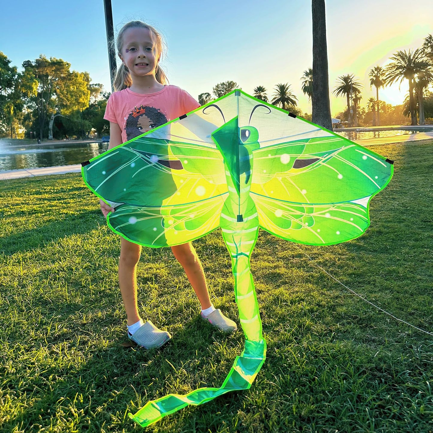 Crogift Kite Easy-Fly for Beginners Dragonfly Kites for Kids & Adults Polyester 60"x 30" Green